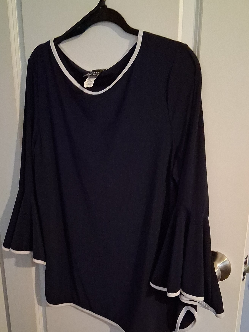 Coco Bianco Navy Long Sleeve Tee with Cream Trim Detail